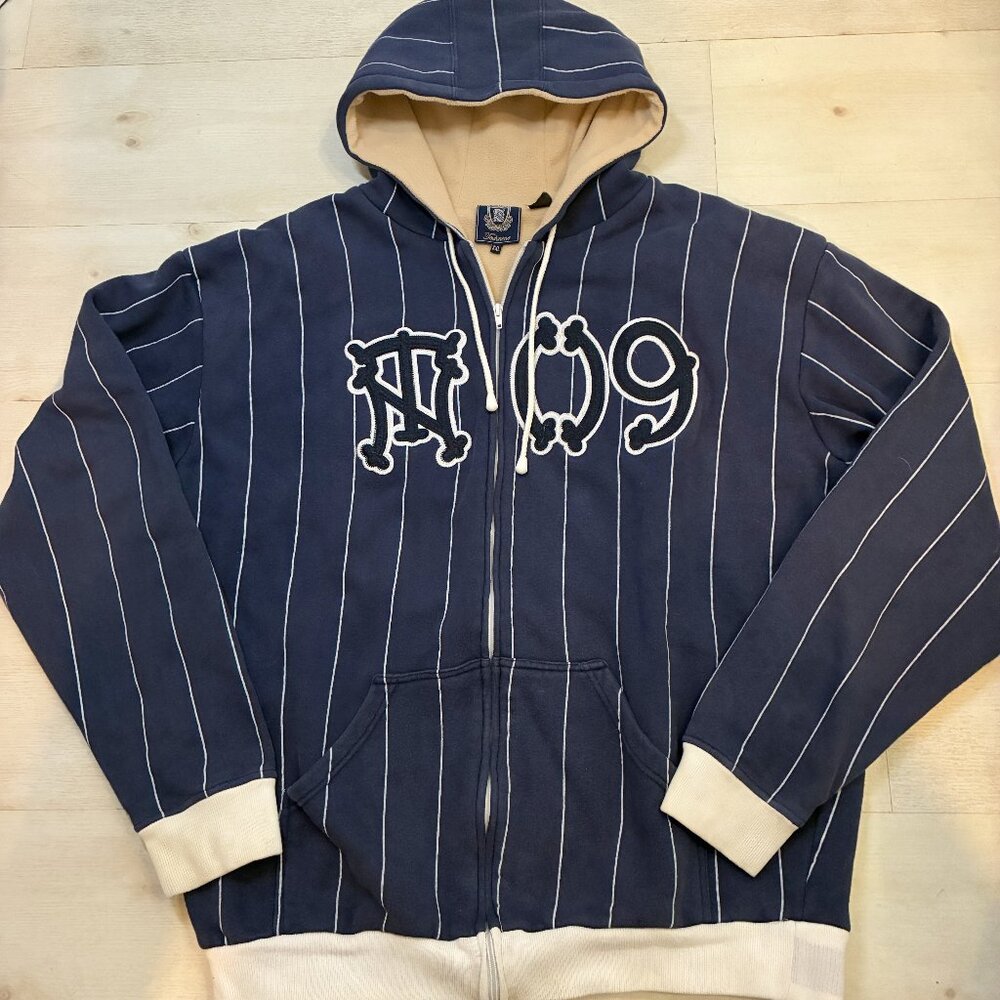 Technine Vintage Navy Striped Hooded Snowboarding Sweatshirt Size XXL